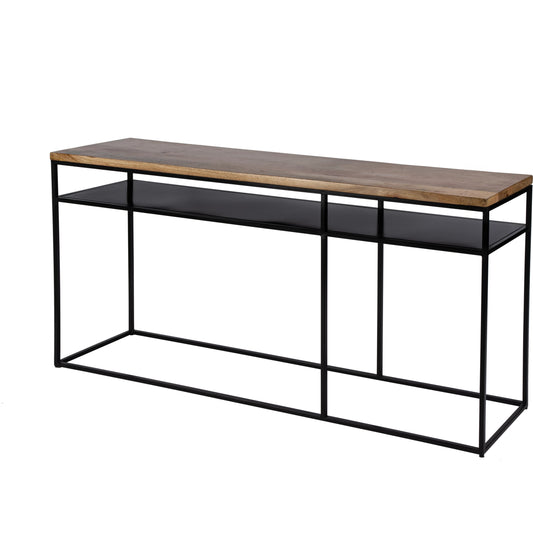 Sutton 63" Iron and Wood Console Table by Butler Specialty Company in light brown and natural mango. Made from iron: 80% wood: 20% in a modern style.