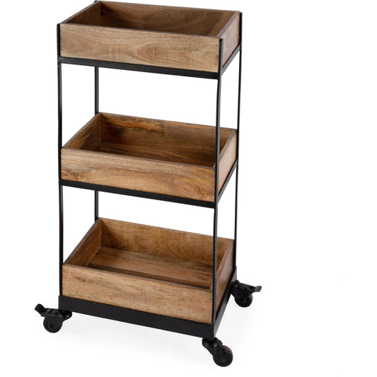 Fulham Rustic 3-Tier Serving Cart by Butler Specialty Company in light brown and natural mango. Made from iron, mango wood in a modern style.