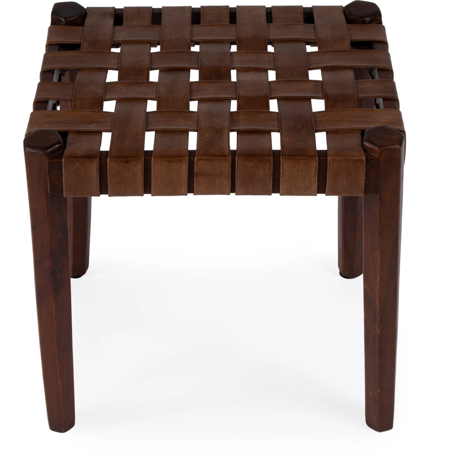 003 SI-2077771 | Additional Silo | Kerry Leather Woven Stool by Butler Specialty Company in dark brown and brown. Made from acacia wood, leather in a transitional style.