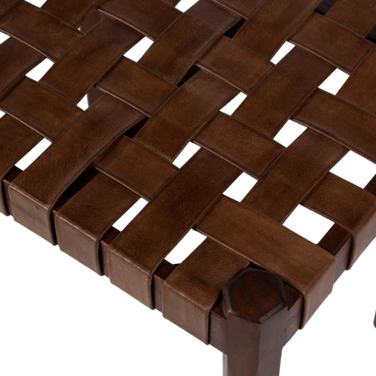 005 SI-2077771 | Additional Silo | Kerry Leather Woven Stool by Butler Specialty Company in dark brown and brown. Made from acacia wood, leather in a transitional style.
