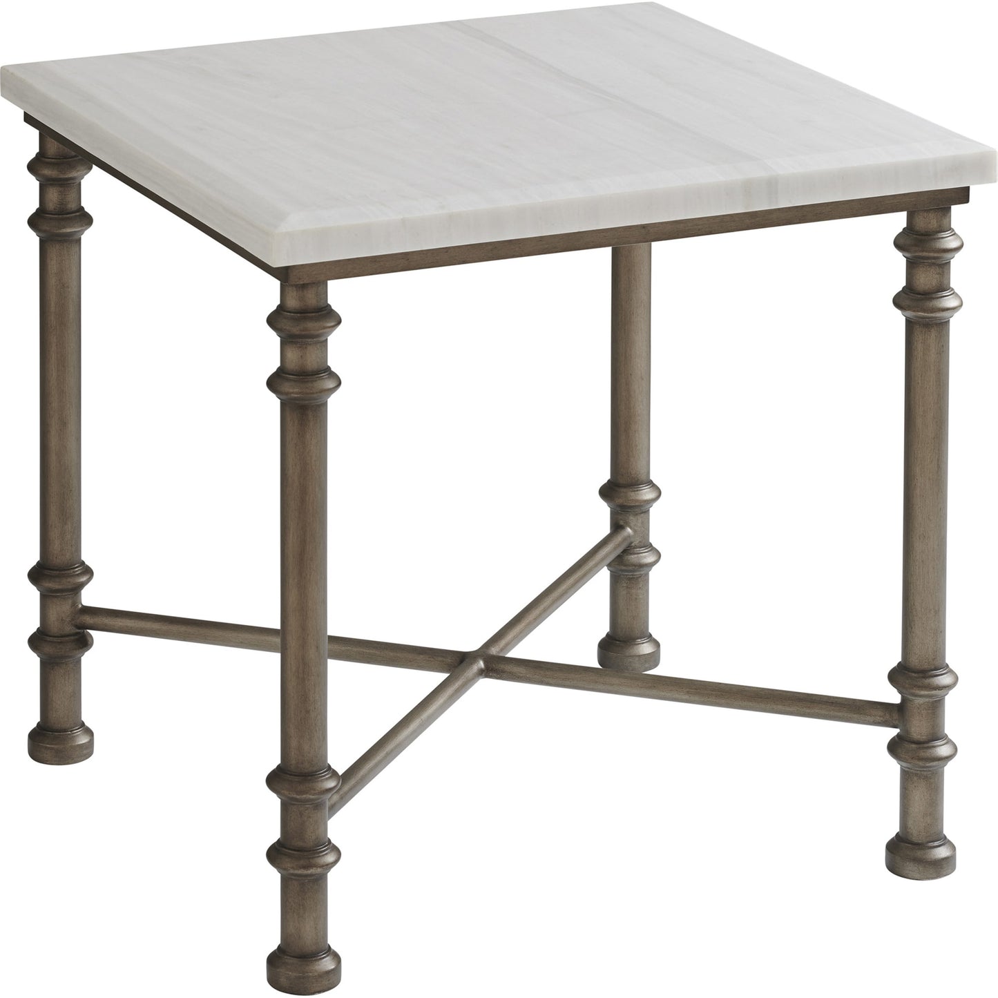 001 SR-836105 | Additional Silo | Flagler Marble Top End Table by Tommy Bahama Home in white marble, pewter. Made from unique in a traditional style.
