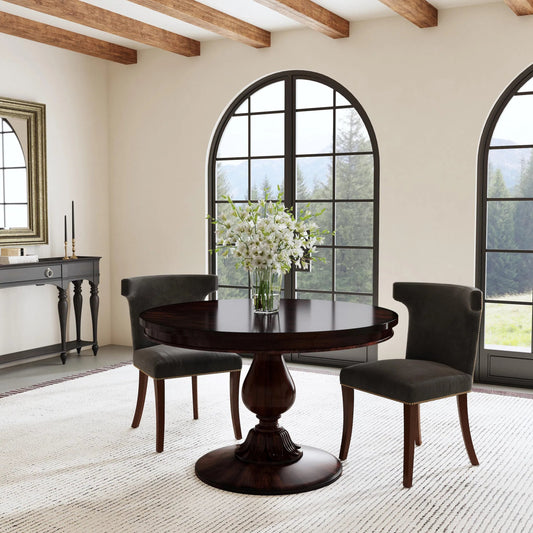 Evie 48" Round Pedestal Dining Table by Butler Specialty Company. Made from poplar solids, cherry veneer, mdf, resin in a traditional style.