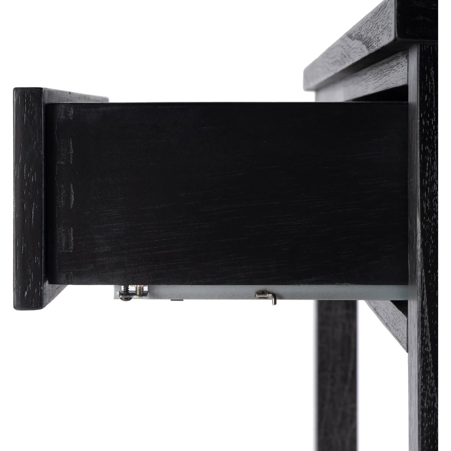 007 SI-2333930 | Closeup | Flagstaff 2 Drawer Console Table by Butler Specialty Company in black. Made from mdf, mindi wood, mindi veneer in a unique style.