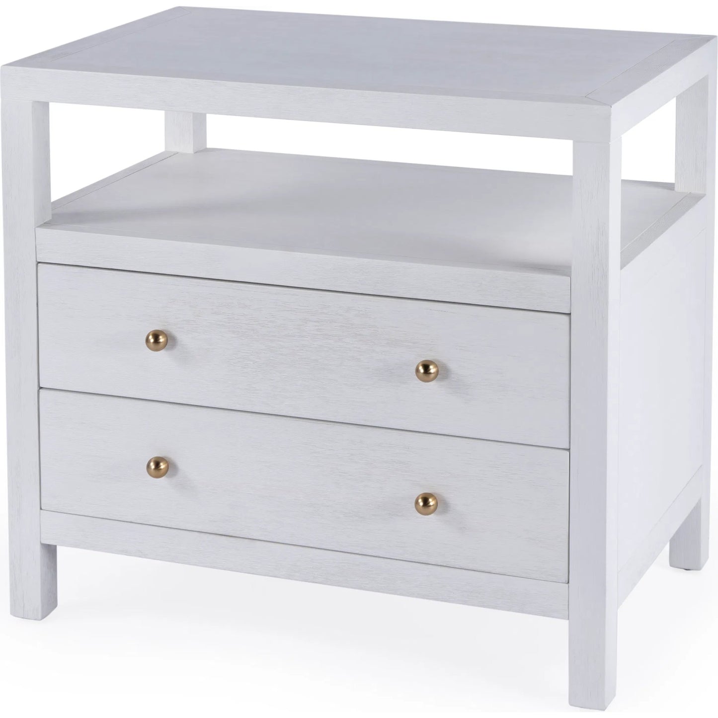 001 SI-2324926 | Primary Silo | Nora 2 Drawer Nightstand by Butler Specialty Company in white. Made from acacia wood, acacia veneer, solid pine, mdf in a unique style.