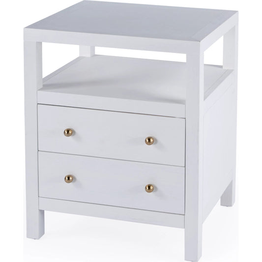 001 SI-2324925 | Primary Silo | Nora Nightstand by Butler Specialty Company in white. Made from acacia wood: 40%, acacia veneers: 25%, mdf: 25%, pine wood: 10% in a transitional style.