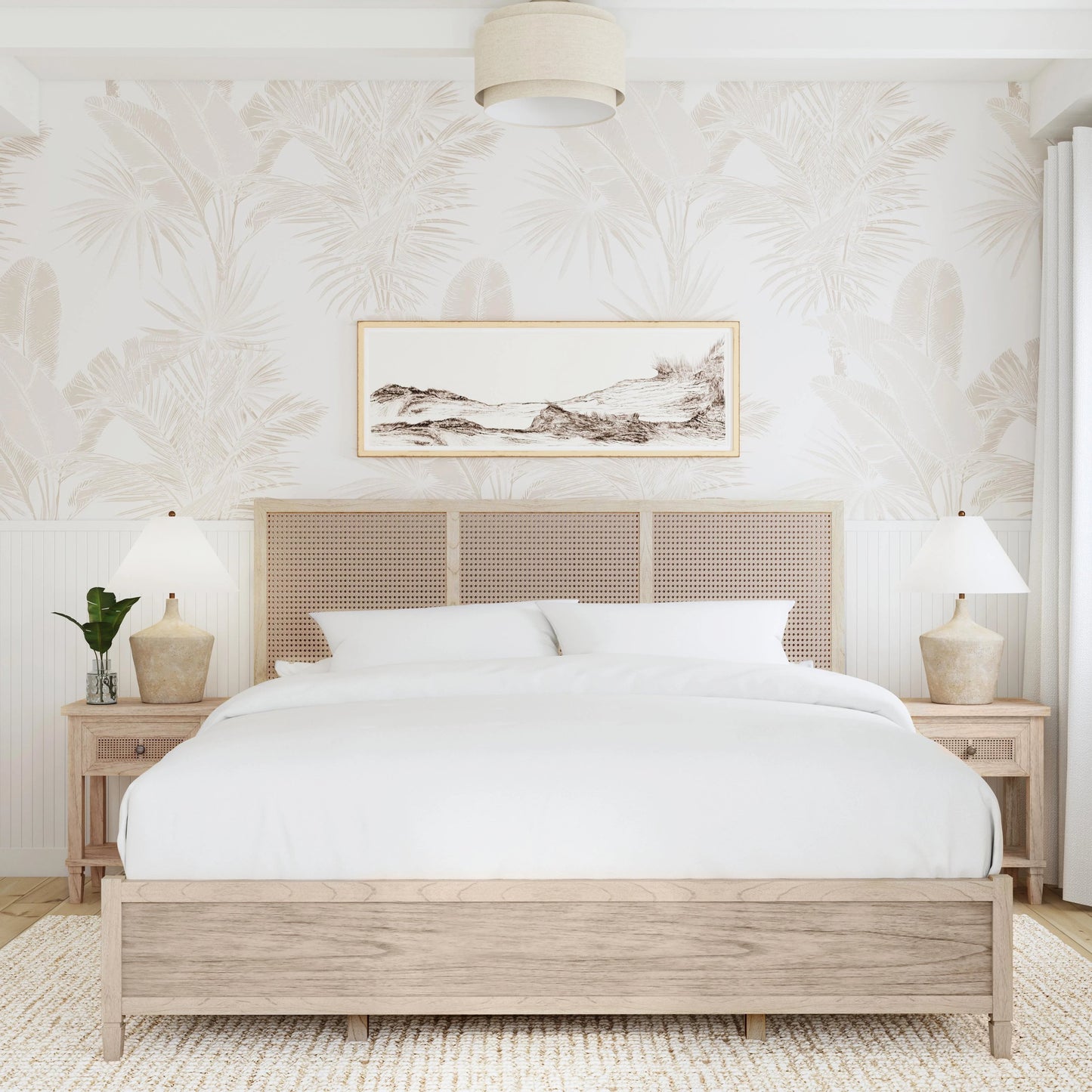 017 SI-2155846 | Lifestyle | Flagstaff Bed by Butler Specialty Company in desert sand. Made from mindi wood, mindi veneer, mdf, cane in a cottage & farmhouse style.