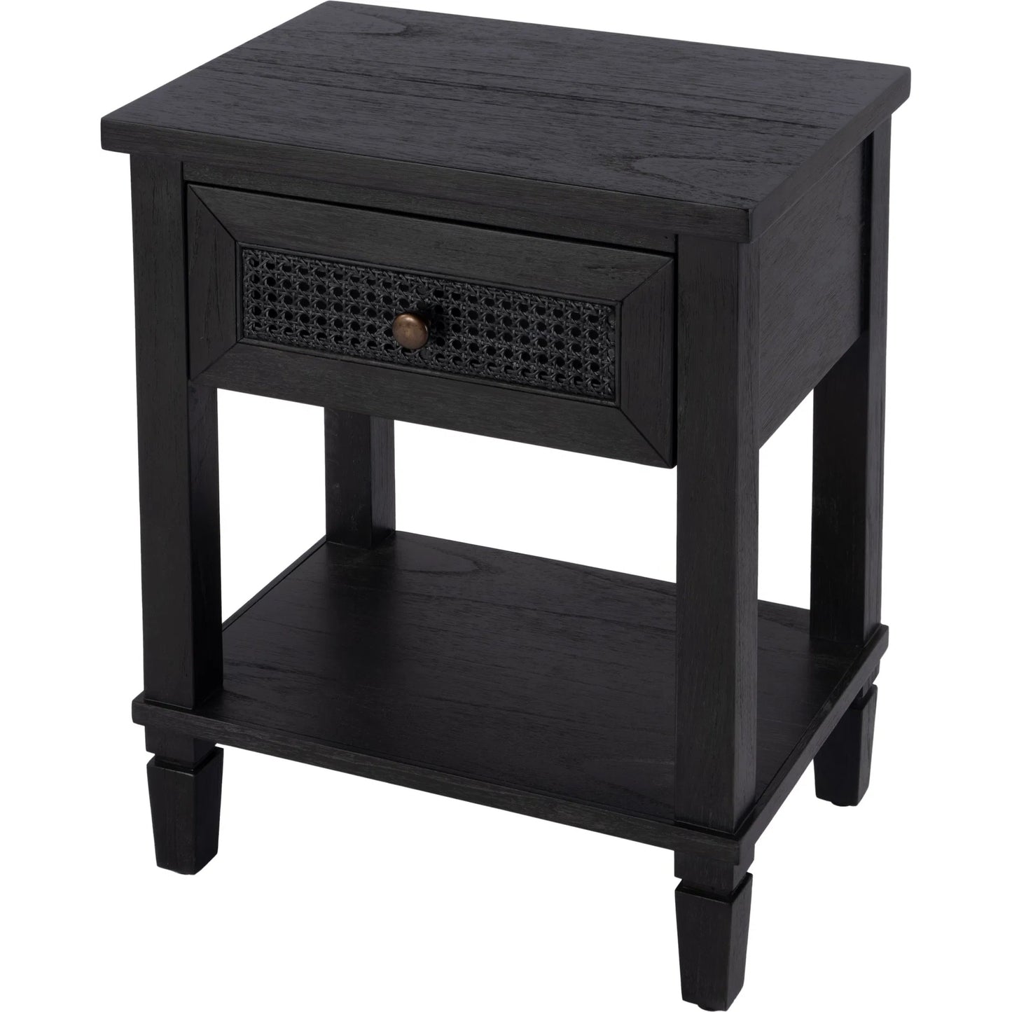 001 SI-2333928 | Primary Silo | Flagstaff 1 Drawer Nightstand by Butler Specialty Company in black. Made from mindi wood: 70%, mdf: 25%, rattan weave cane: 5% in a unique style.