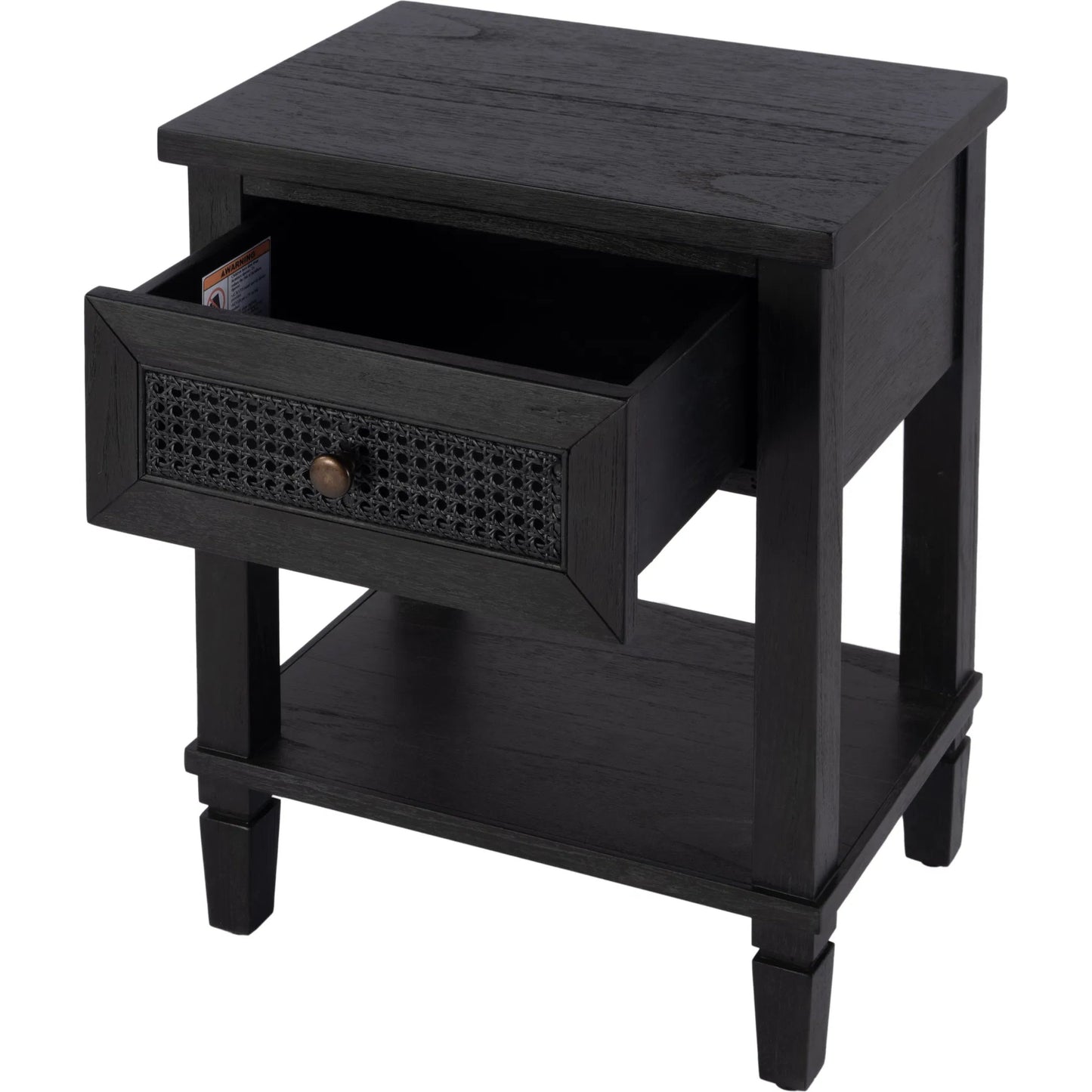 003 SI-2333928 | Additional Silo | Flagstaff 1 Drawer Nightstand by Butler Specialty Company in black. Made from mindi wood: 70%, mdf: 25%, rattan weave cane: 5% in a unique style.