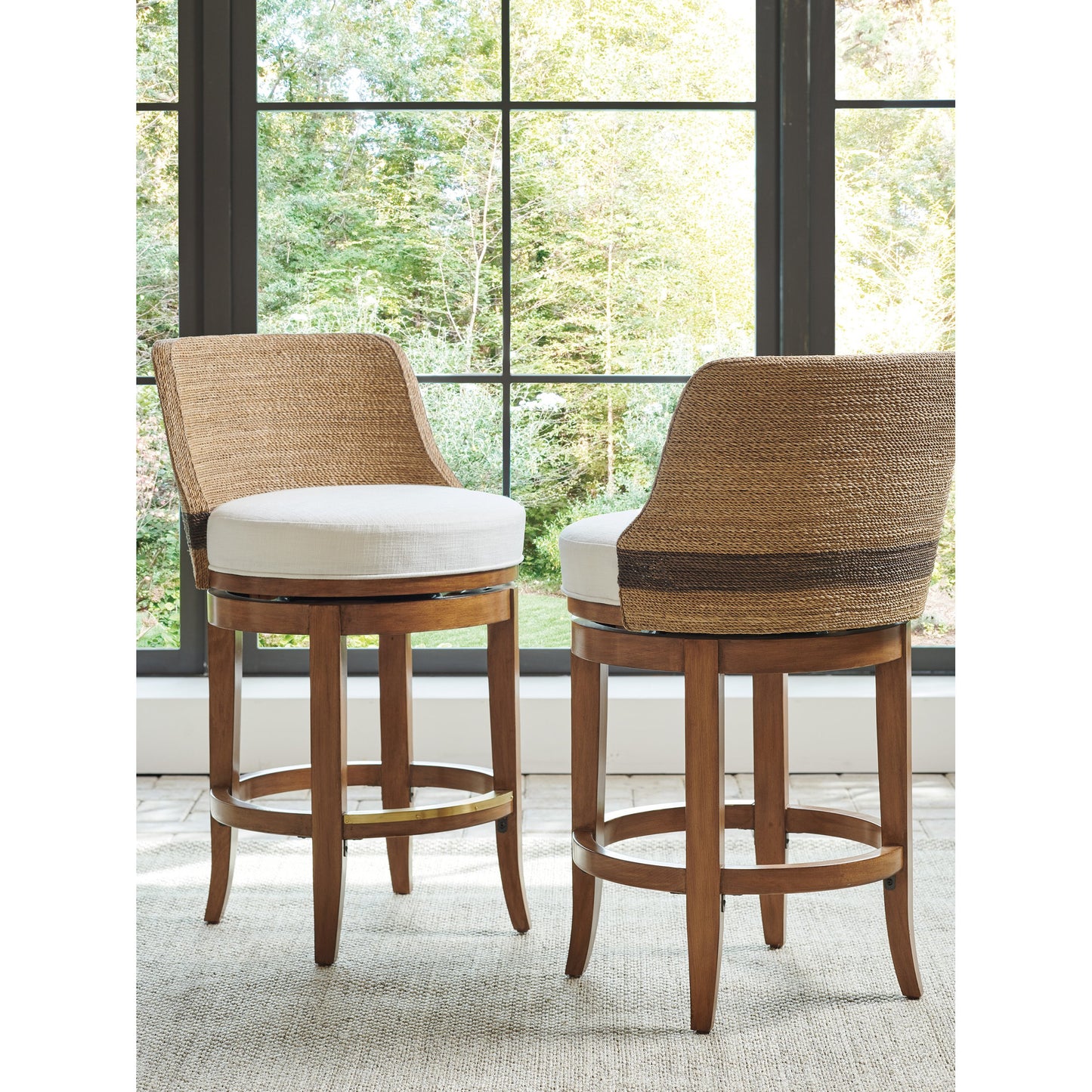 003 SI-1823522 | Lifestyle | Kipton Swivel Counter Stool by Tommy Bahama Home in sierra. Made from unique in a coastal style.