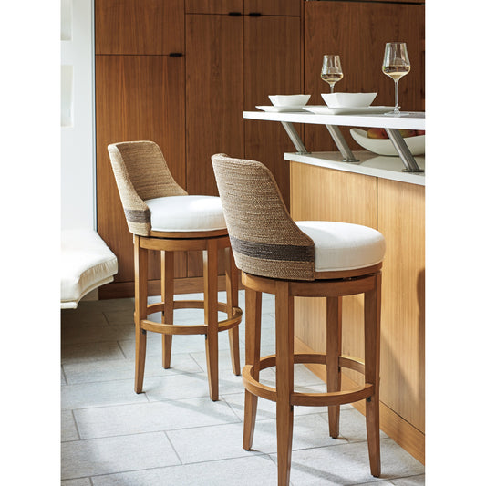 Kipton Swivel Bar Stool by Tommy Bahama Home in sierra. Made from unique in a coastal style.