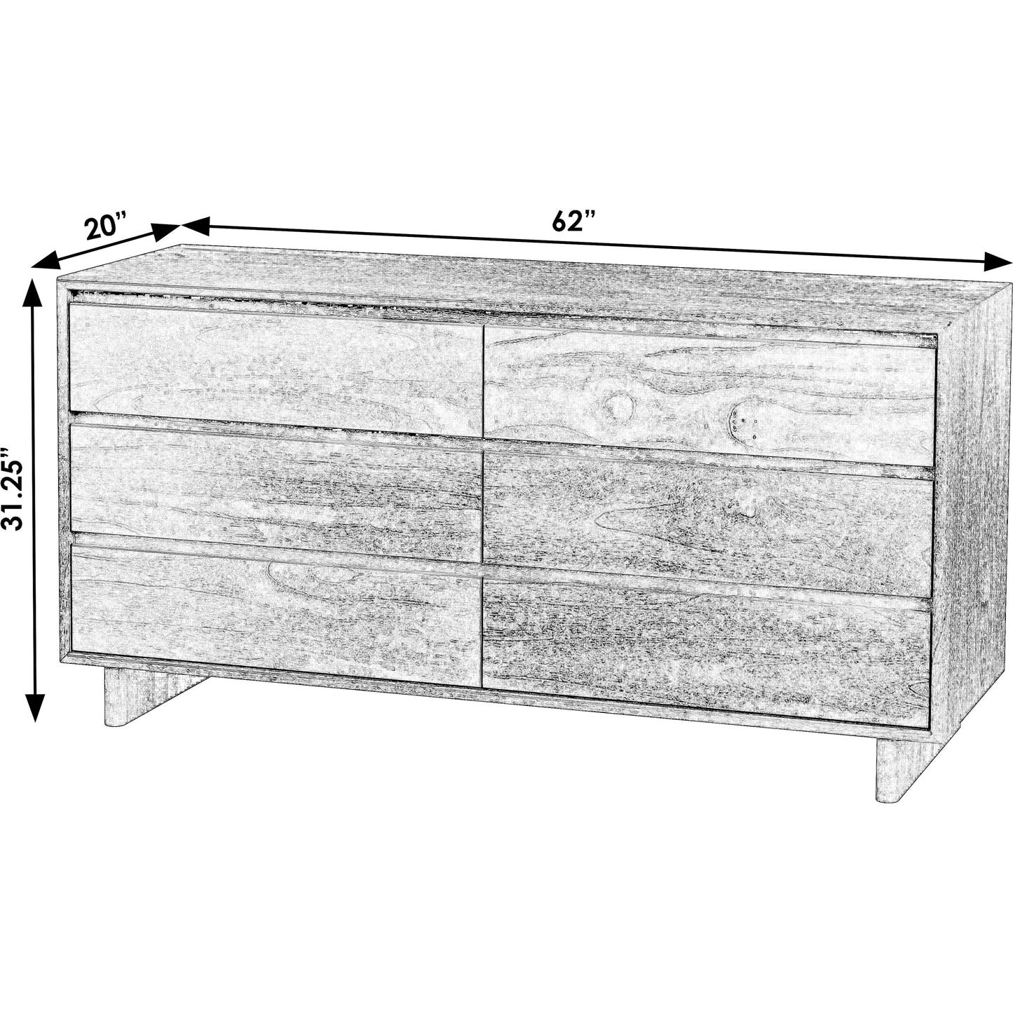 002 SI-2333945 | Additional Silo | Halmstad 6 Drawer Dresser by Butler Specialty Company in light brown. Made from mdf: 50%, mindi wood: 40%, mindi veneer: 10% in a unique style.