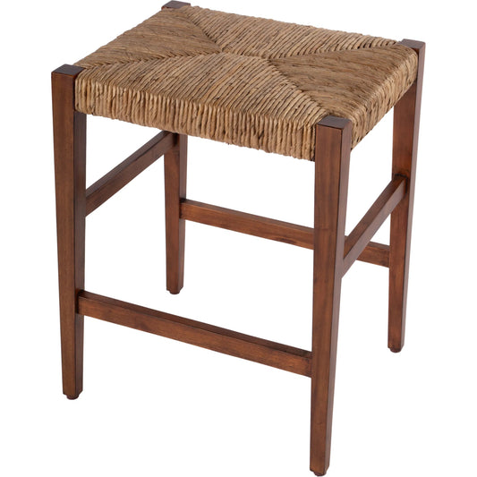 Valencia Woven Backless Counter Stool by Butler Specialty Company in dark brown. Made from mahogany, banana leaf, plywood in a rustic style.