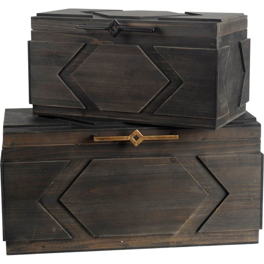 Cassia Wooden Boxes Set of Two by Mercana in brown. Made from unique in a eclectic & global style.