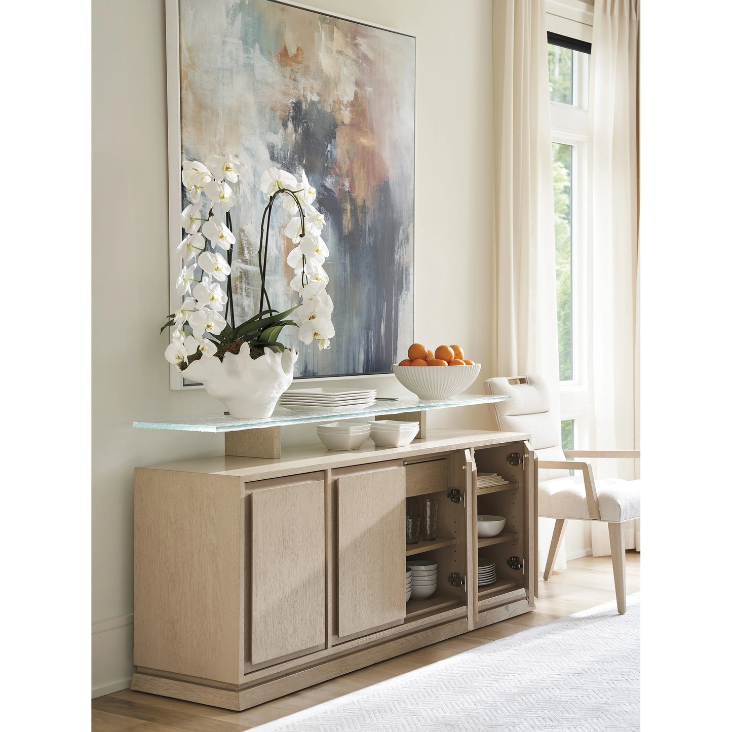 011 SI-2136883 | Lifestyle | Callum Buffet by Tommy Bahama Home in sand drift. Made from unique in a modern style.
