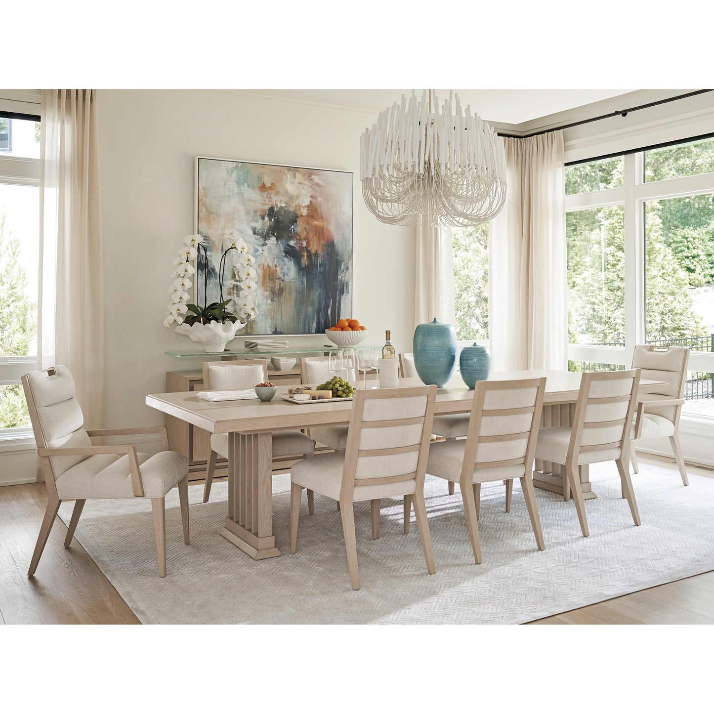 005 SI-2136893 | Lifestyle | Aiden Channeled Upholstered Arm Chair by Tommy Bahama Home in sand drift. Made from unique in a modern style.