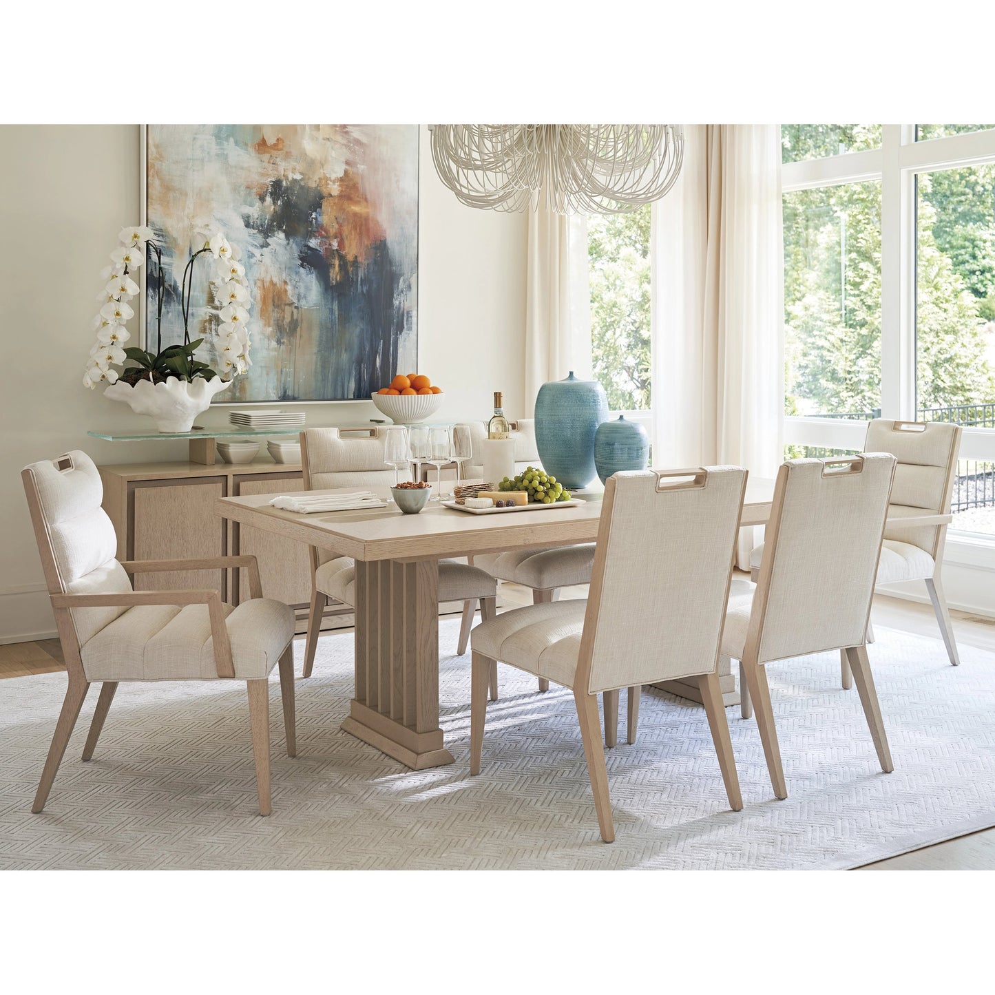 004 SI-2136893 | Lifestyle | Aiden Channeled Upholstered Arm Chair by Tommy Bahama Home in sand drift. Made from unique in a modern style.