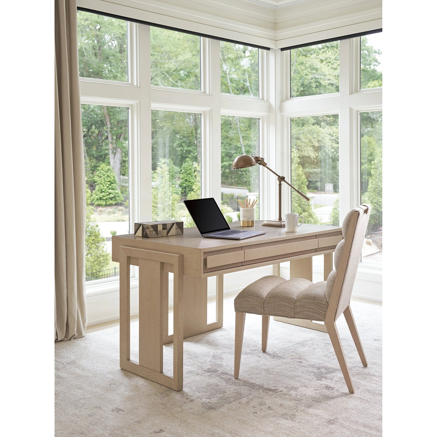 004 SI-2136892 | Lifestyle | Aiden Channeled Upholstered Side Chair by Tommy Bahama Home in sand drift. Made from unique in a modern style.