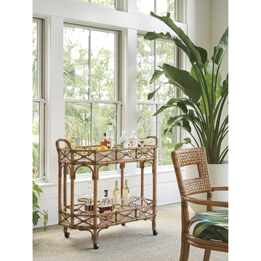 Nautilus Bar Cart by Tommy Bahama Home in sunwashed. Made from unique in a rustic style.