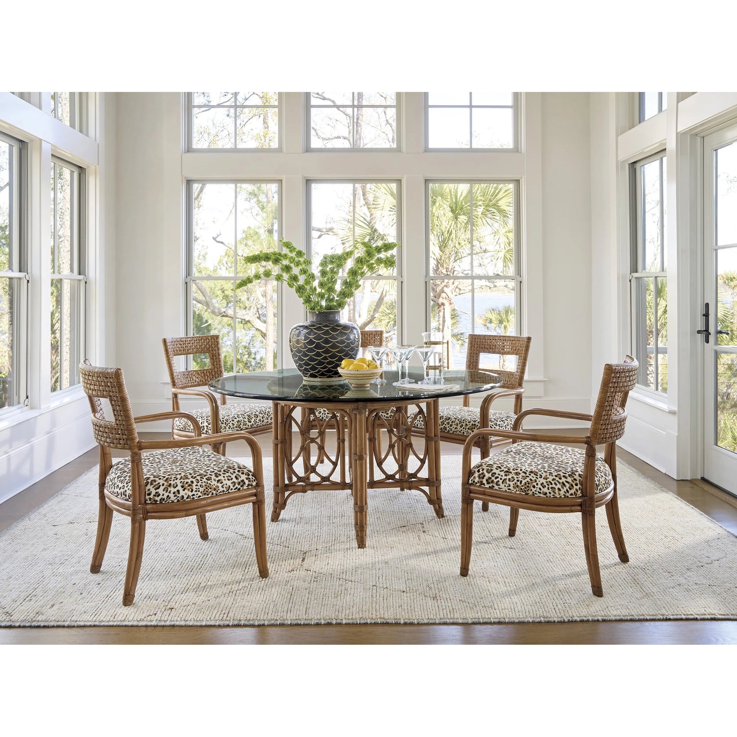 009 SI-2243957 | Lifestyle | Emerald Bay 60" Dining Table by Tommy Bahama Home in sunwashed. Made from unique in a rustic style.