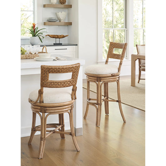 Bay Harbour Swivel Bar Stool by Tommy Bahama Home in sunwashed. Made from unique in a rustic style.
