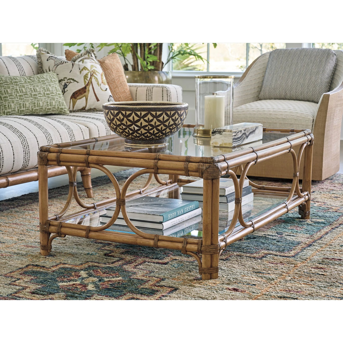 005 SI-2243967 | Lifestyle | Deering Bay Rectangular Cocktail Table by Tommy Bahama Home in sunwashed. Made from unique in a rustic style.