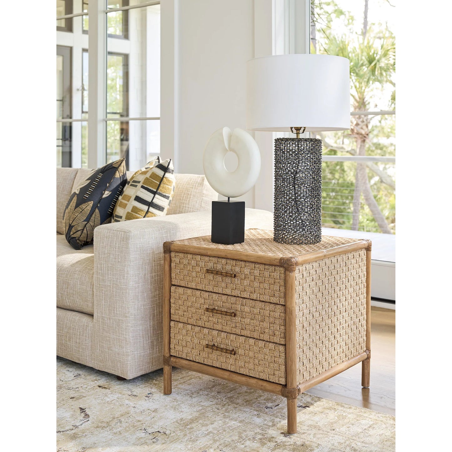 004 SI-2243973 | Lifestyle | Coral Reef Square End Table by Tommy Bahama Home in sunwashed. Made from unique in a rustic style.