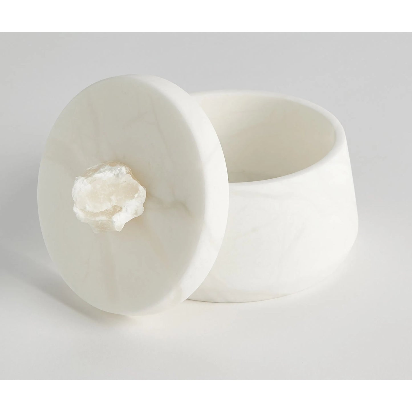 003 SI-2445749 | Additional Silo | Alabaster Tapered Round Box with Rock Finial by Global Views in white. Made from alabaster in a modern style.