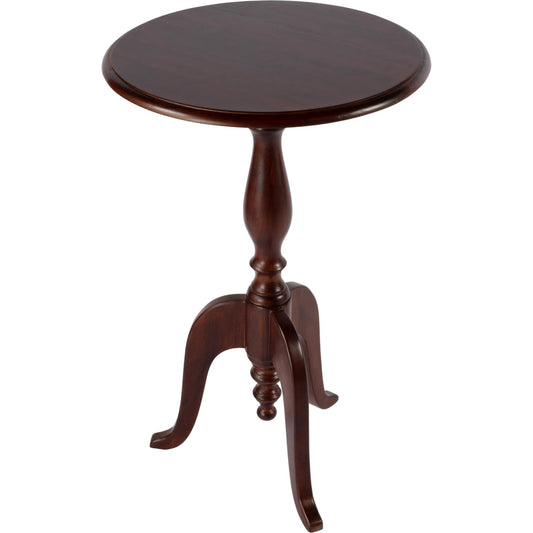 Tia Pedestal Side Table by Butler Specialty Company in brown. Made from mango solids in a traditional style.