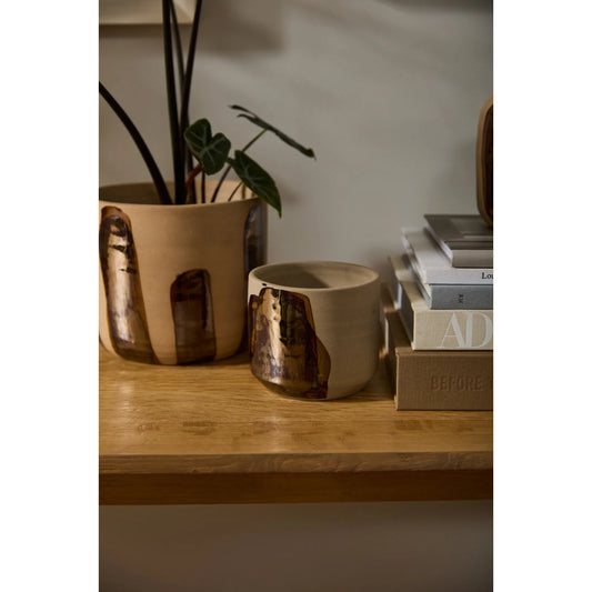 Bronze Brushstroke Pot (Set of 2) by Accent Decor in brown. Made from ceramic in a rustic style.