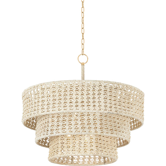 001 SI-2335937 | Primary Silo | Yorkhill 6-Light Pendant by Hudson Valley in vintage gold leaf. Made from natural woven in a rustic style.