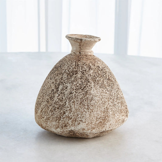Cinder Wide Bottom Vase by Global Views in sand. Made from ceramic raku in a rustic style.