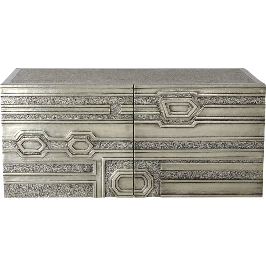 001 SI-2446031 | Primary Silo | Abstract Block Right Cabinet by Global Views in silver. Made from mango, mdf in a modern style.