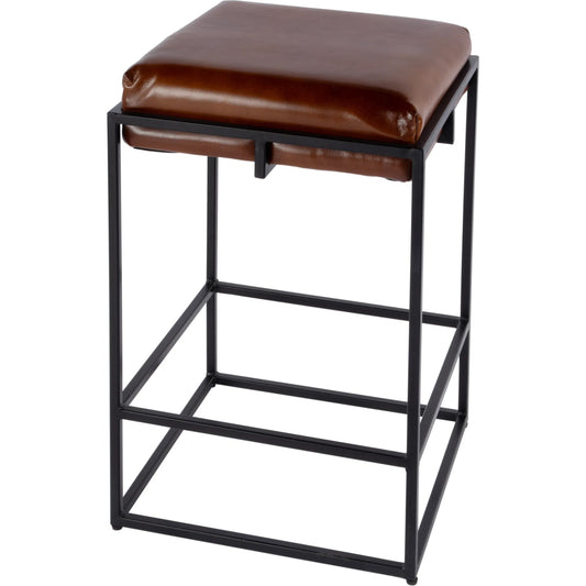 Eldridge Leather Backless Counter Stool by Butler Specialty Company in black, brown. Made from iron, leather, plywood in a traditional style.