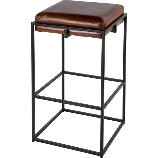 Eldridge Leather Backless Bar Stool by Butler Specialty Company in brown, black. Made from iron, leather, engineered wood in a traditional style.