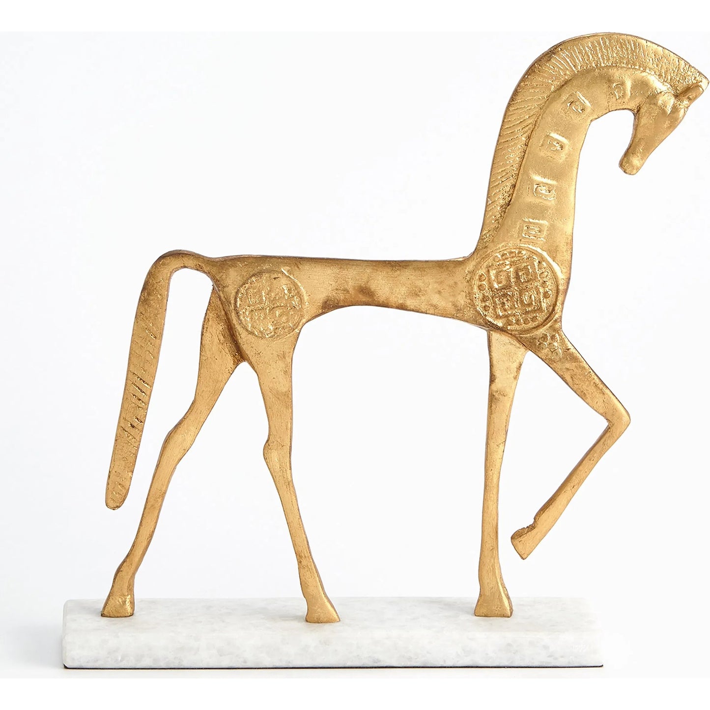 003 SI-2445957 | Additional Silo | Roman Horse by Global Views in gold. Made from cast steel 50%, white marble 50% in a unique style.