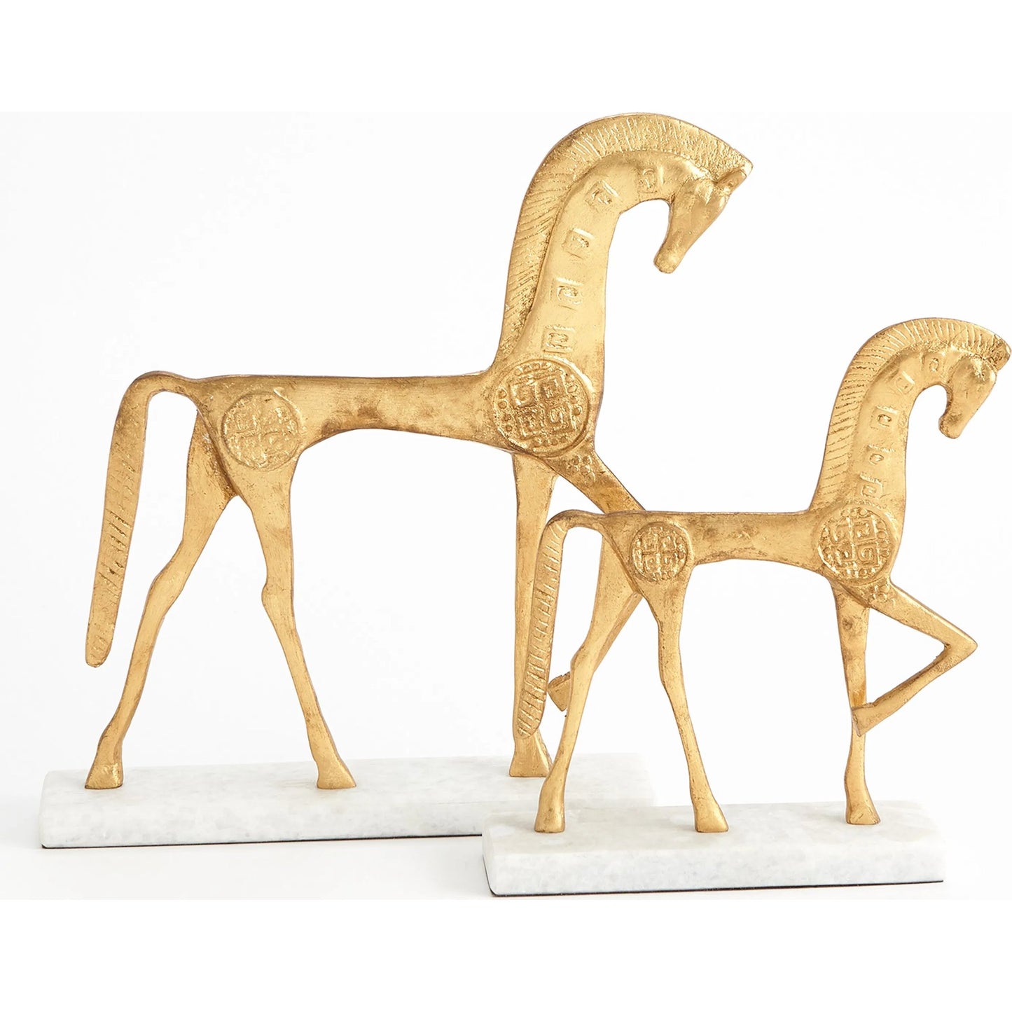 004 SI-2445957,SI-2445958 | Additional Silo | Roman Horse by Global Views in gold. Made from cast steel 50%, white marble 50% in a unique style.