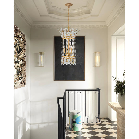 Bradshaw Lantern by Currey and Company in frosted, clear, brass. Made from glass, crystal, wrought iron in a traditional style.