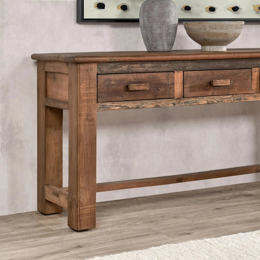 Ezra Console Table by Classic Home in natural. Made from reclaimed wood in a traditional style.