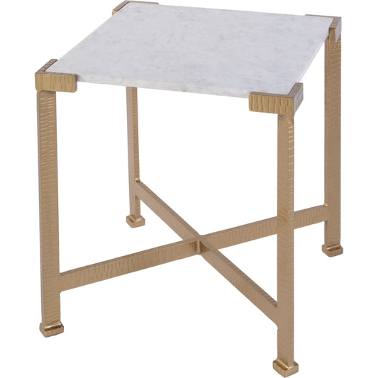 Loric End Table by Butler Specialty Company in white, antique gold. Made from iron, marble in a transitional style.