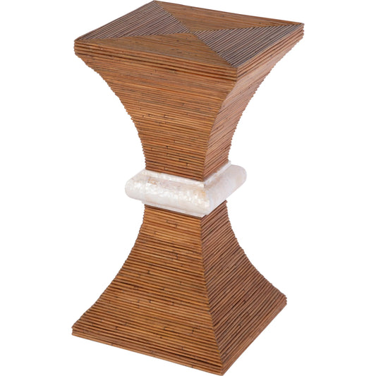 Marikit Side Table by Butler Specialty Company in heritage brown. Made from gmelina solids, arorog inlay, kabibi shell, plywood in a rustic style.