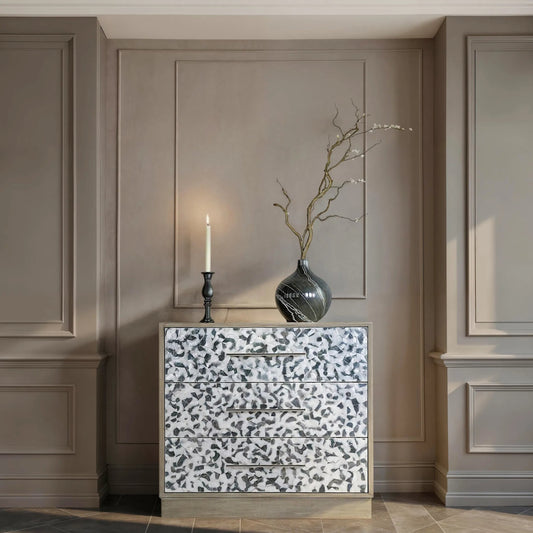 Maganda Accent Chest by Butler Specialty Company in heritage gray. Made from gmelina wood, mdf, oak veneer, tortoise capiz in a eclectic & global style.