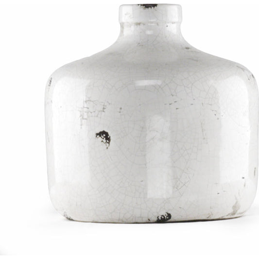 Distressed Crackle White Ceramic Vase by Zentique in distressed crackle white. Made from ceramic in a modern style.