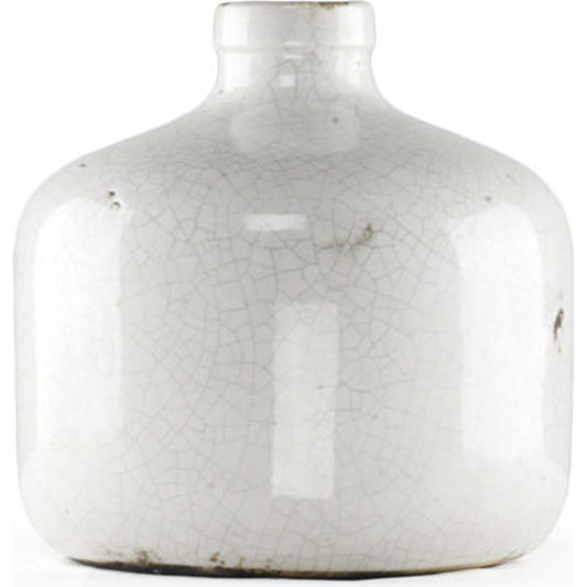 Distressed Crackle White Ceramic Vase by Zentique in distressed crackle white. Made from ceramic in a modern style.
