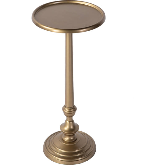 Astoria Pedestal Base End Table by Butler Specialty Company in antique gold. Made from aluminum in a modern style.