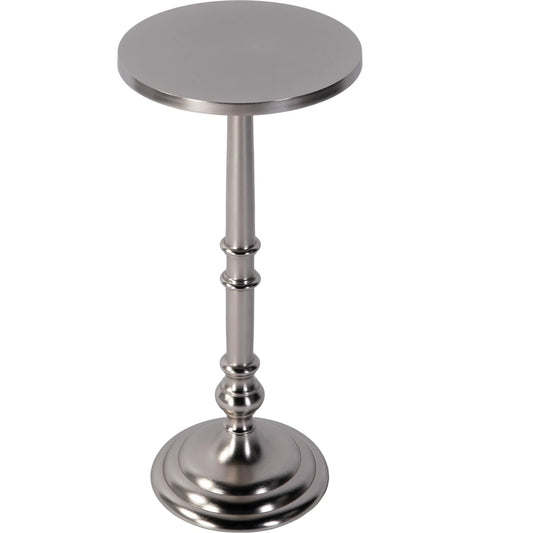 Garland Pedestal Base End Table by Butler Specialty Company in silver. Made from aluminum in a modern style.