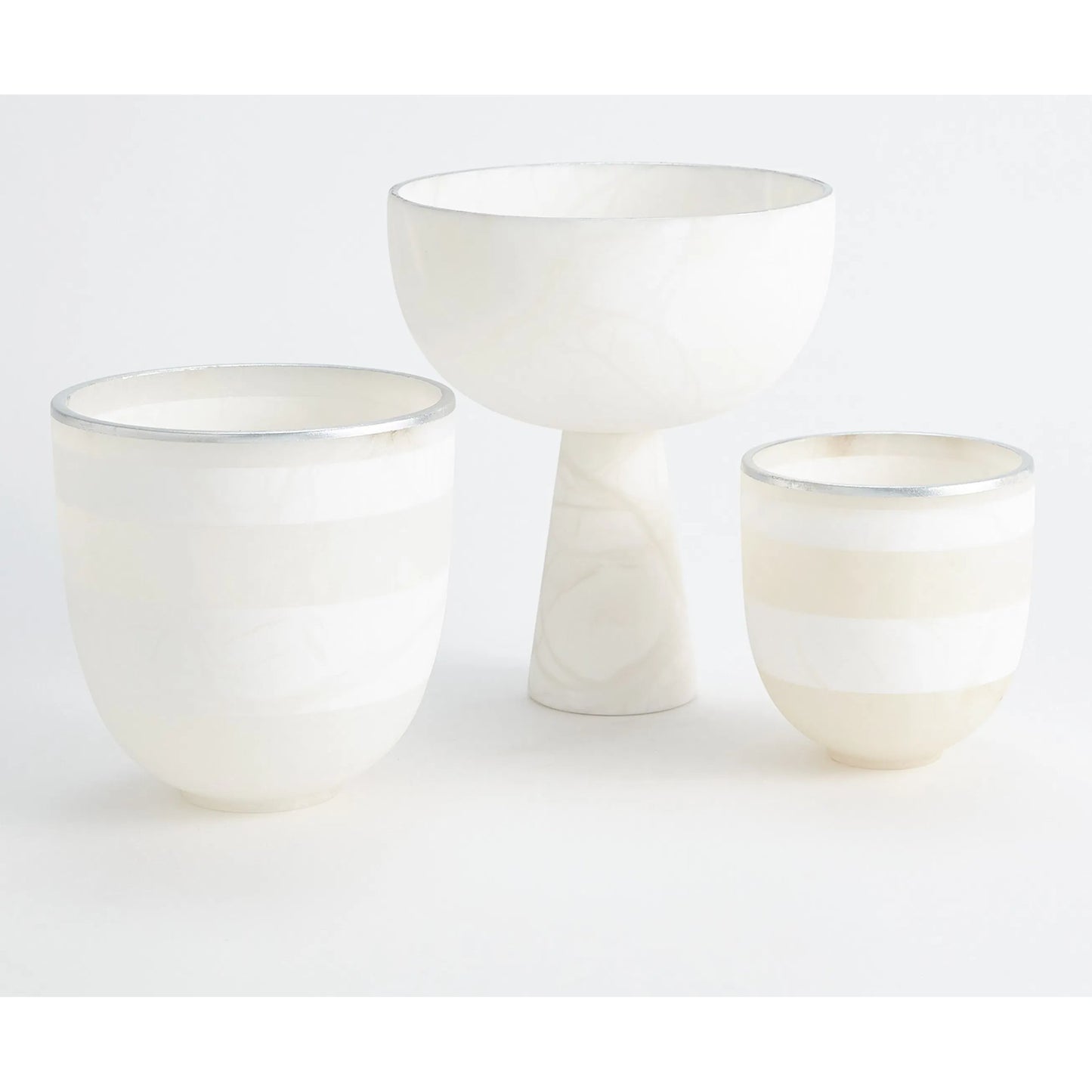 003 SI-2323589 | Additional Silo | Footed Alabaster Bowl with Silver by Global Views in silver. Made from unique in a unique style.