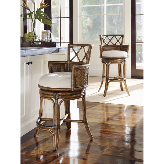 Kamala Bay Swivel Bar Stool by Tommy Bahama Home. Made from unique in a coastal style.