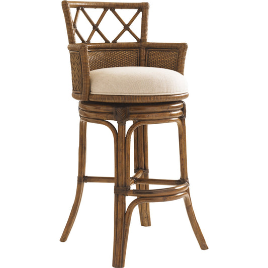 Kamala Bay Swivel Bar Stool by Tommy Bahama Home. Made from unique in a coastal style.
