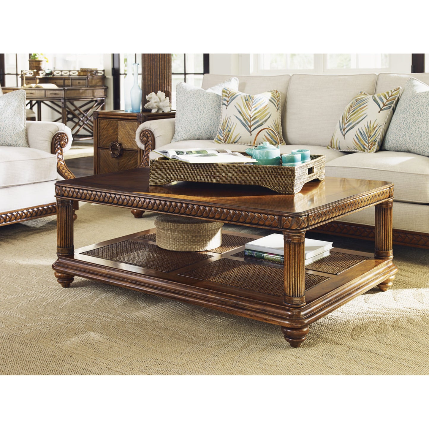 003 SR-836551 | Lifestyle | Vineyard Point Rectangular Cocktail Table by Tommy Bahama Home. Made from unique in a traditional style.