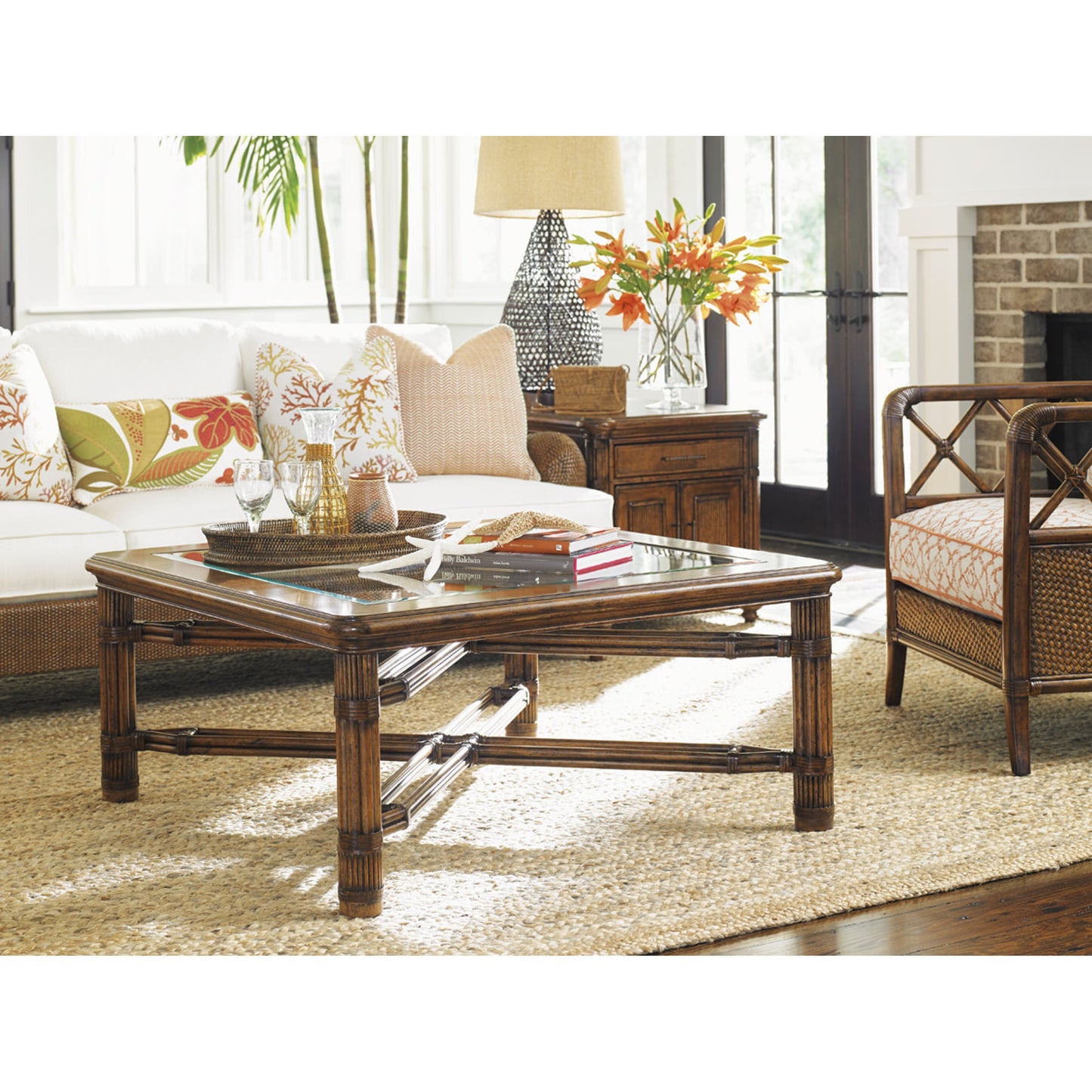 003 SR-836000 | Lifestyle | Capri Cocktail Table by Tommy Bahama Home. Made from unique in a coastal style.